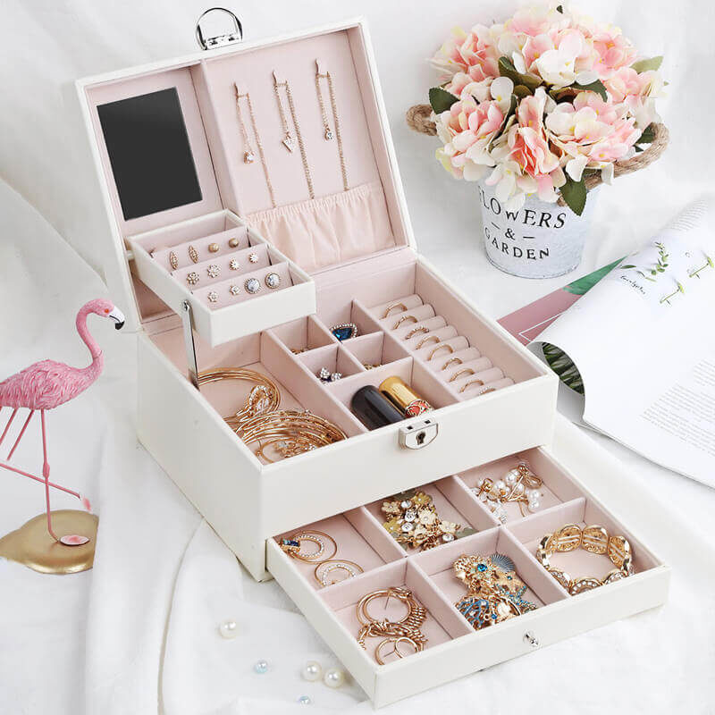 White Designer Leather Jewelry Box