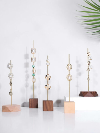 Brass and Wood Earring Display