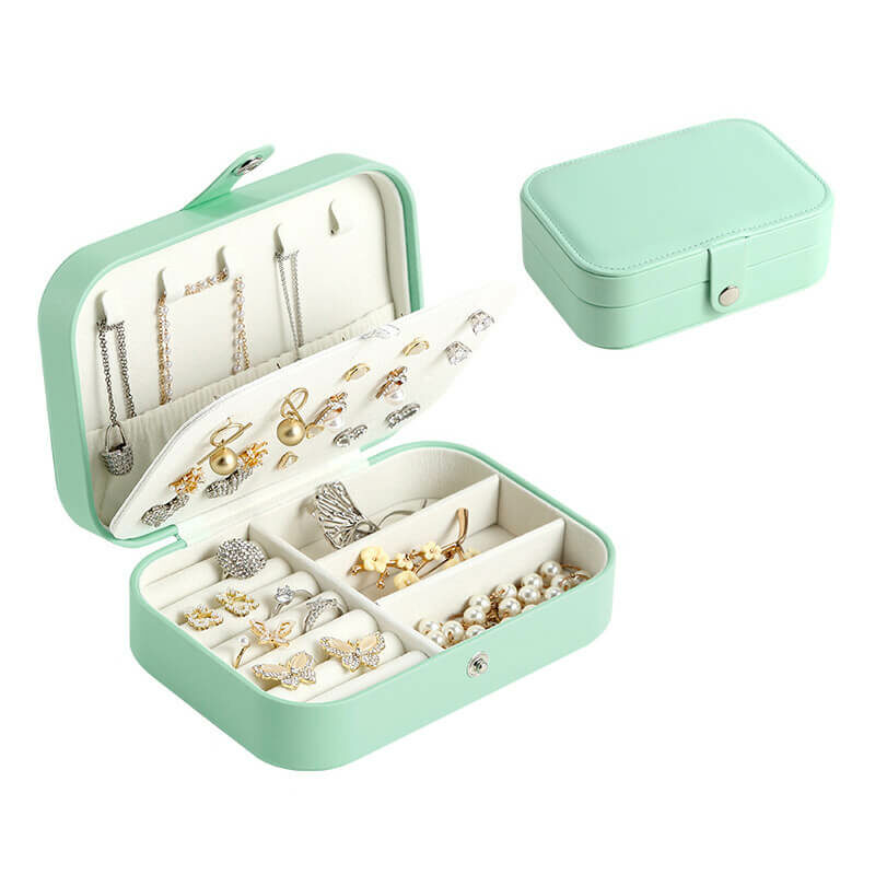 Mint Green Leather Travel Jewelry Box