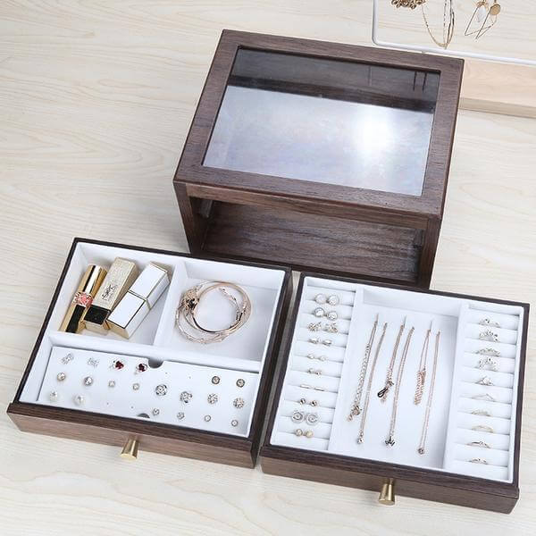 Wooden Jewelry Box with two Drawers