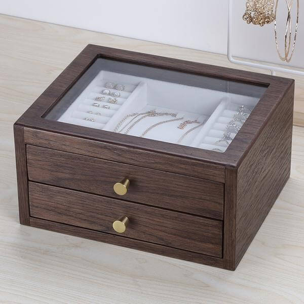 Natural Wood Jewelry Box with Drawers