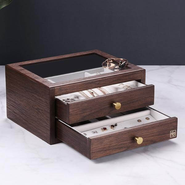 Wooden Jewelry Box with Drawers