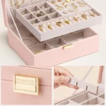 Leather Jewelry Box 2 Layer Vegan Organizer with Elegant Lock details