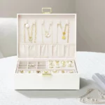 Leather Jewelry Box 2 Layer Vegan white Organizer