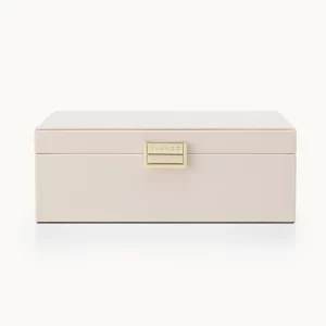 Leather Jewelry Box for Women 2 Layer Vegan Organizer with Elegant Lock