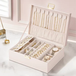 Leather Jewelry Box for Women Organizer with Elegant Lock