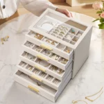 5 Drawer Jewelry Box with Glass Lid Velvet Organizer oh precious