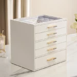 5 Drawer Jewelry Box with Glass Lid Elegant Organizer oh precious