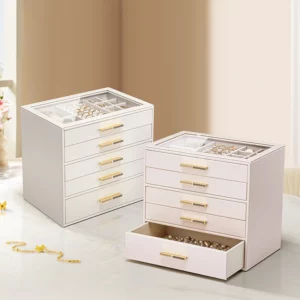 5 Drawer Jewelry Box with Glass Lid Elegant Velvet Organizer oh precious