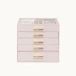 5 DrawerJewelry Box with Glass Lid Elegant Velvet Organizer Blush Whisper