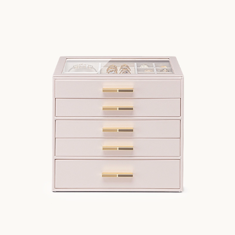 5 DrawerJewelry Box with Glass Lid Elegant Velvet Organizer Blush Whisper 5 DrawerJewelry Box with Glass Lid Elegant Velvet Organizer Blush Whisper